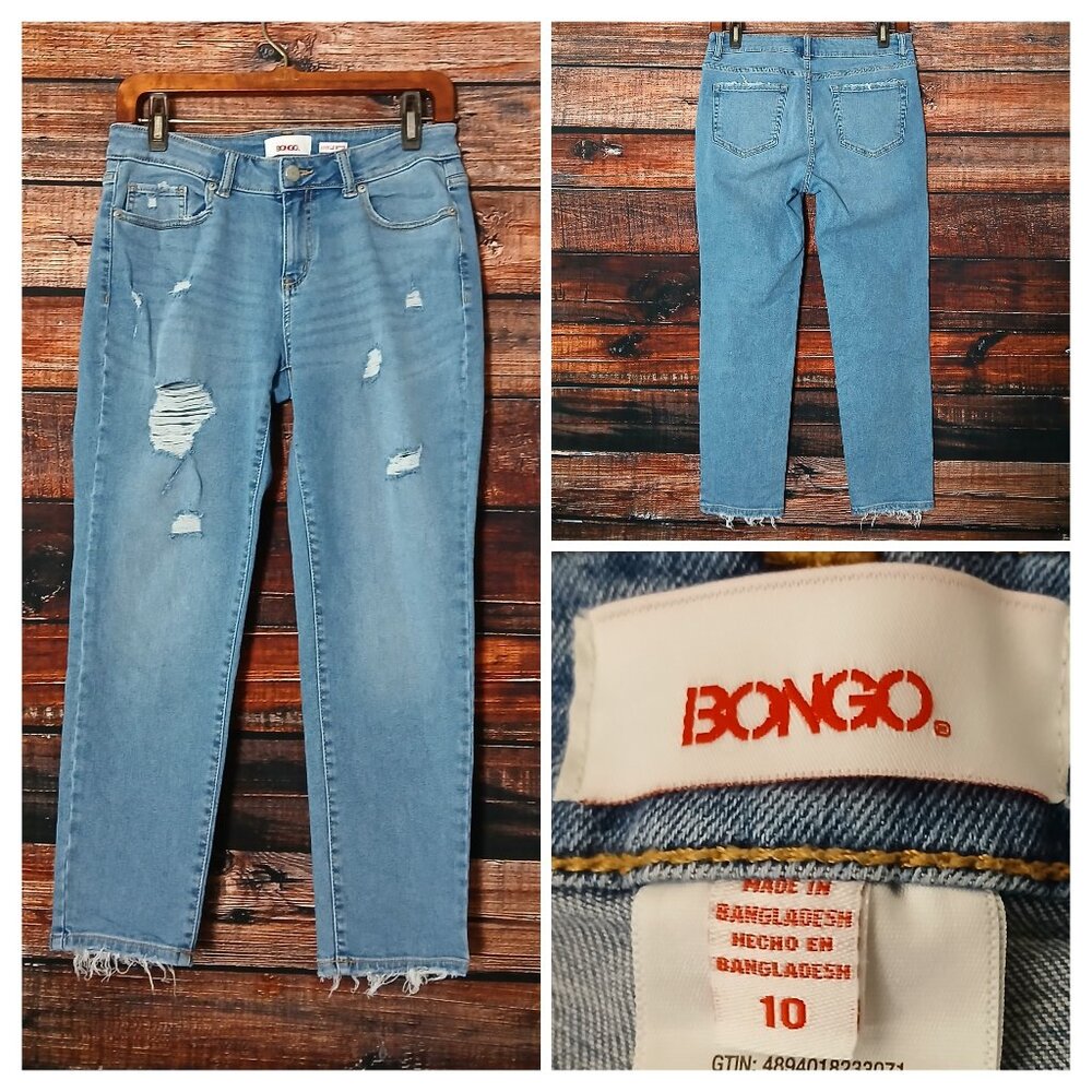 BONGO Jeans 10 Ankle Biter Distressed Capri Mid Rise Blue Denim Stretch